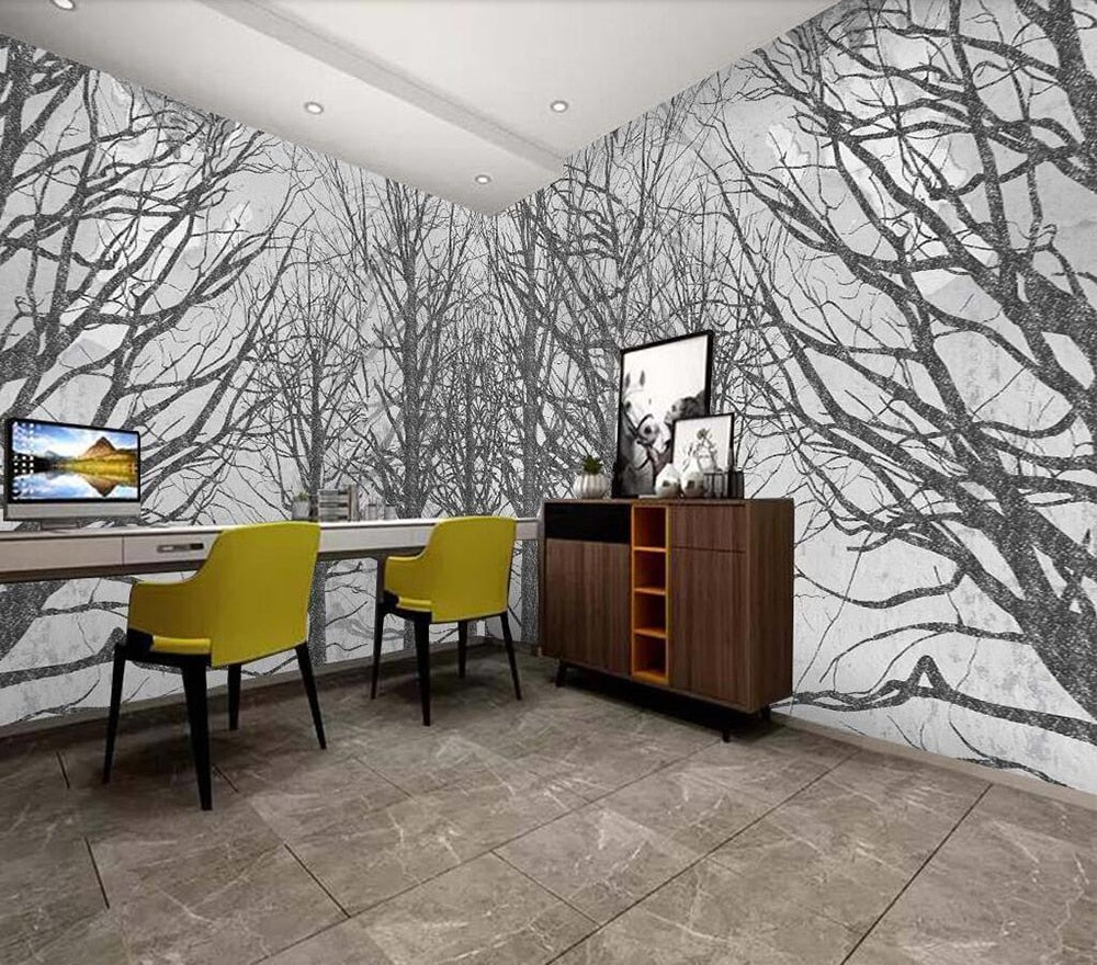 custom-size-wall-mural-3d-wallcovering-decorative-wallpaper-black-and-white-trees-forest-scene-background-wall-painting