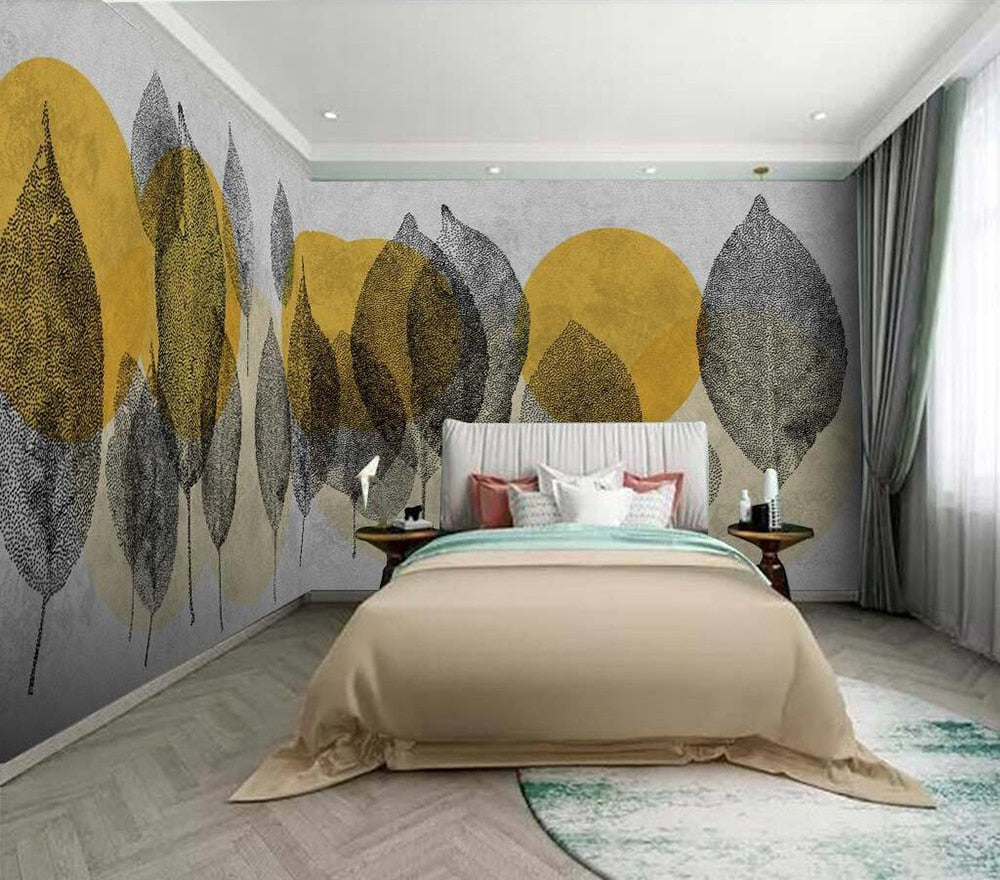 custom-size-wall-mural-3d-wallcovering-decorative-wallpaper-black-and-white-trees-forest-scene-background-wall-painting-hand-painted-leaves-wallcovering