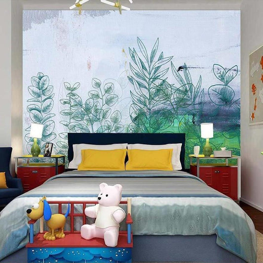 custom-size-wall-mural-3d-wallcovering-decorative-wallpaper-black-and-white-trees-forest-scene-background-wall-painting-hand-painted-watercolor-plants