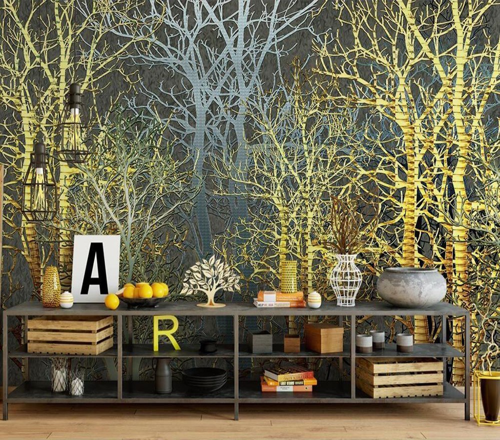 custom-size-wall-mural-3d-wallcovering-decorative-wallpaper-black-and-white-trees-forest-scene-background-wall-painting-hand-painted-industrial-style-forest