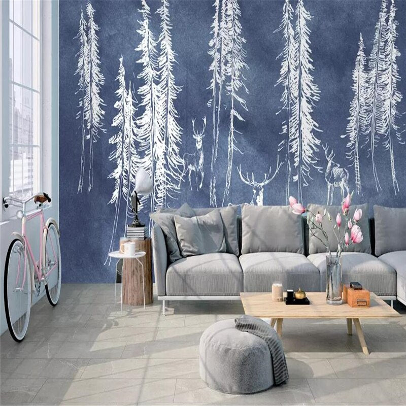 custom-mural-wallpaper-3d-living-room-bedroom-home-decor-wall-painting-papel-de-parede-papier-peint-nordic-painting-style-cartoon-forest-tree-elk-pastoral