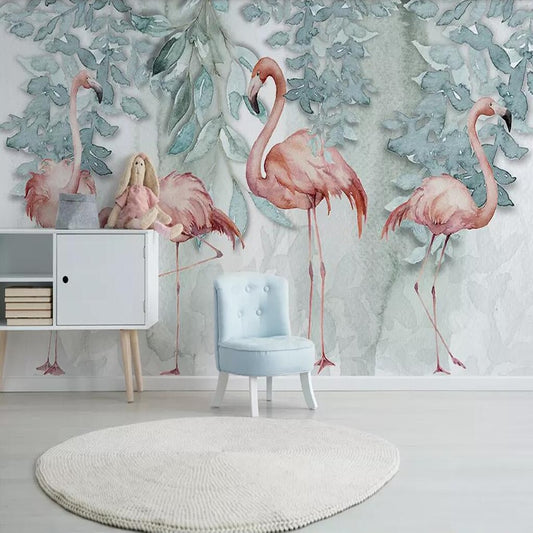 custom-size-wall-mural-decorative-wallpaper-original-northern-europe-simple-small-fresh-leaf-flamingo-rural-brick-wall-background-wall