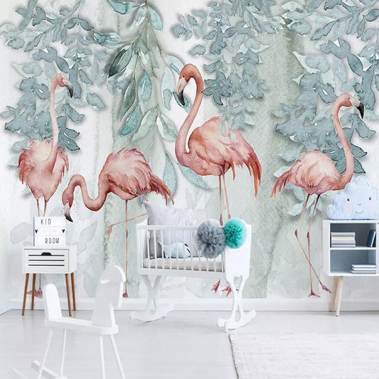 custom-size-wall-mural-decorative-wallpaper-original-northern-europe-simple-small-fresh-leaf-flamingo-rural-brick-wall-background-wall