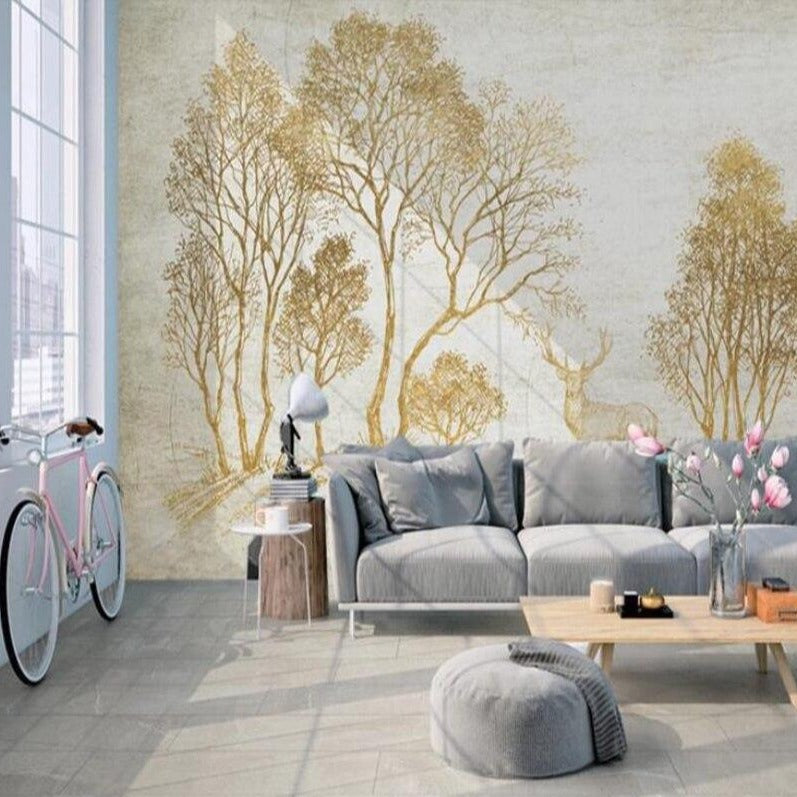 custom-mural-wallpaper-3d-living-room-bedroom-home-decor-wall-painting-papel-de-parede-papier-peint-small-fresh-style-woods-elk-golden-idyllic