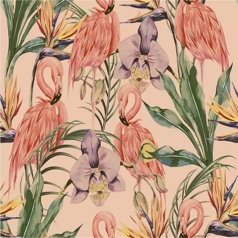 flamingo-flower-bird-plant-tropical-rainforest-background-wall-papier-peint-wallpaper-mural-custom-photo-wall