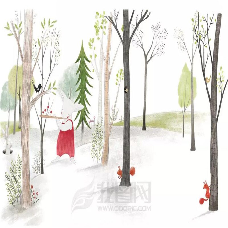 custom-wallpaper-mural-wall-covering-wall-decor-wall-decal-wall-sticker-nursery-decor-kids-room-children's-room-daycare-kindergarten-ideas-cartoon-woods-animals-papier-peint