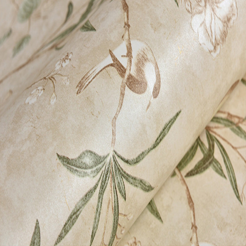 Flower Bird and Tree Wallpaper-Light Yellow (5.3 ㎡)