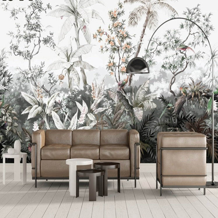 custom-mural-wallpaper-papier-peint-papel-de-parede-wall-decor-ideas-for-bedroom-living-room-dining-room-wallcovering-hand-painted-medieval-tropical-rainforest-plant-coconut-tree