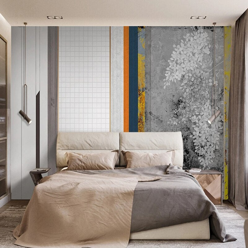custom-mural-wallpaper-papier-peint-papel-de-parede-wall-decor-ideas-for-bedroom-living-room-dining-room-wallcovering-Abstract-3D-Stereoscopic-Geometric-Grid-Leaves-Wall