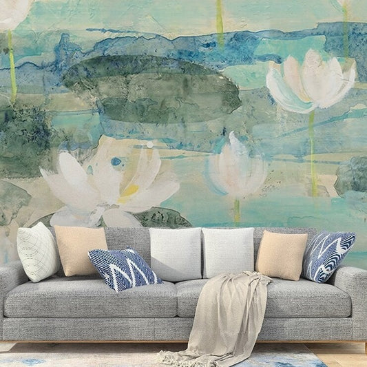 custom-mural-wallpaper-papier-peint-papel-de-parede-wall-decor-ideas-for-bedroom-living-room-dining-room-wallcovering-Nordic-Hand-painted-Abstract-Oil-Painting-Wallpapers-Lotus-Lotus-Leaf