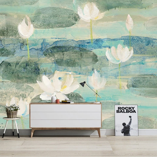 custom-mural-wallpaper-papier-peint-papel-de-parede-wall-decor-ideas-for-bedroom-living-room-dining-room-wallcovering-Nordic-Hand-painted-Abstract-Oil-Painting-Wallpapers-Lotus-Lotus-Leaf