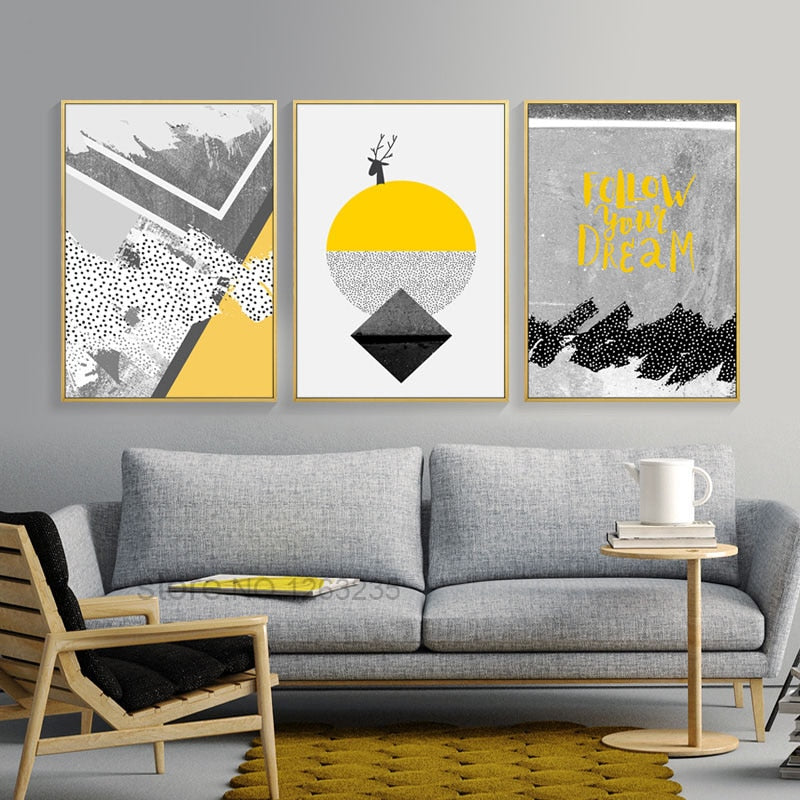 mosaik noget Blå Nordic Poster Canvas Print Yellow Geometric Wall Art | BVM Home
