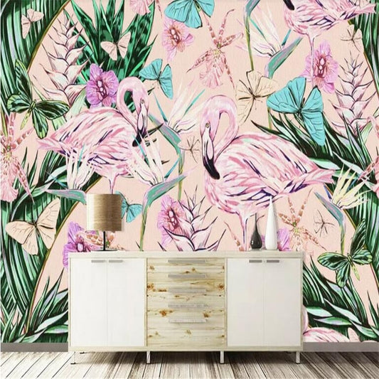 custom-3d-wallpaper-mural-tropical-rainforest-pink-flamingo-photo-mural-3d-wallpaper-papier-peint