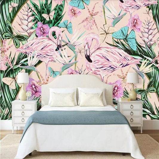 custom-3d-wallpaper-mural-tropical-rainforest-pink-flamingo-photo-mural-3d-wallpaper-papier-peint
