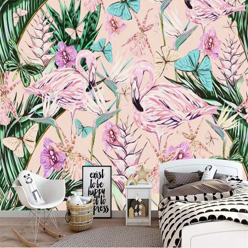 custom-3d-wallpaper-mural-tropical-rainforest-pink-flamingo-photo-mural-3d-wallpaper-papier-peint