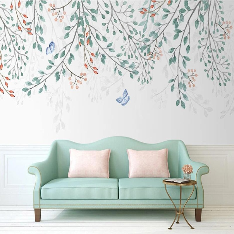 custom-mural-wallpaper-papier-peint-papel-de-parede-wall-decor-ideas-for-wallcovering-Self-Adhesive-Nordic-Style-Leaf-Plant