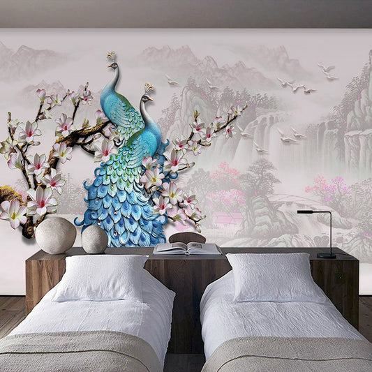 custom-mural-wallpaper-papier-peint-papel-de-parede-wall-decor-ideas-for-bedroom-living-room-dining-room-wallcovering-European-Style-Blue-Peacock