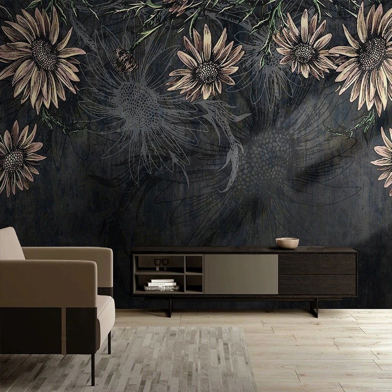 custom-mural-wallpaper-papier-peint-papel-de-parede-wall-decor-ideas-for-bedroom-living-room-dining-room-wallcovering-Modern-Nordic-Minimalist-Dark-Flowers