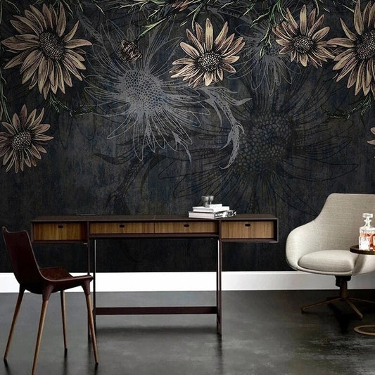 custom-mural-wallpaper-papier-peint-papel-de-parede-wall-decor-ideas-for-bedroom-living-room-dining-room-wallcovering-Modern-Nordic-Minimalist-Dark-Flowers