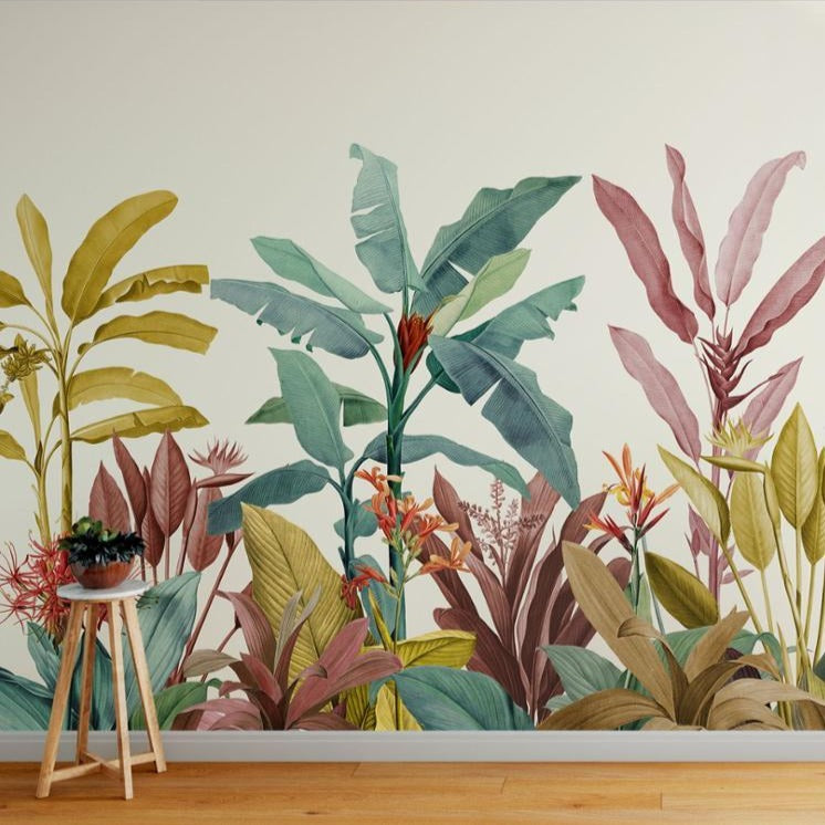 custom-mural-wallpaper-papier-peint-papel-de-parede-wall-decor-ideas-for-bedroom-living-room-dining-room-wallcovering-Redout-Dusty-Pink-and-Teal-Vintage-Tropical-Minimalist