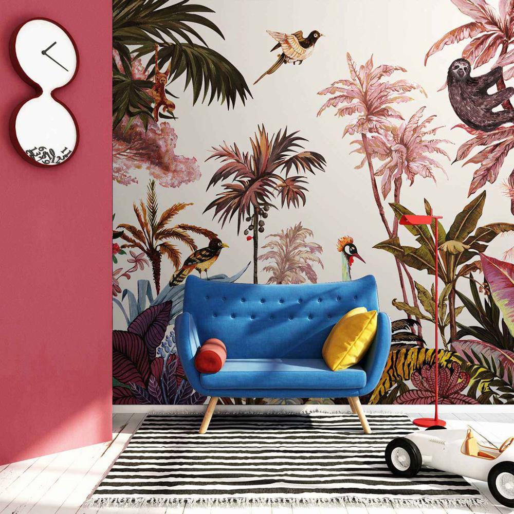 safari-removable-wallpaper-non-woven-tropical-wall-mural-tropical-jungle-animals-mural-wallpaper-papier-peint