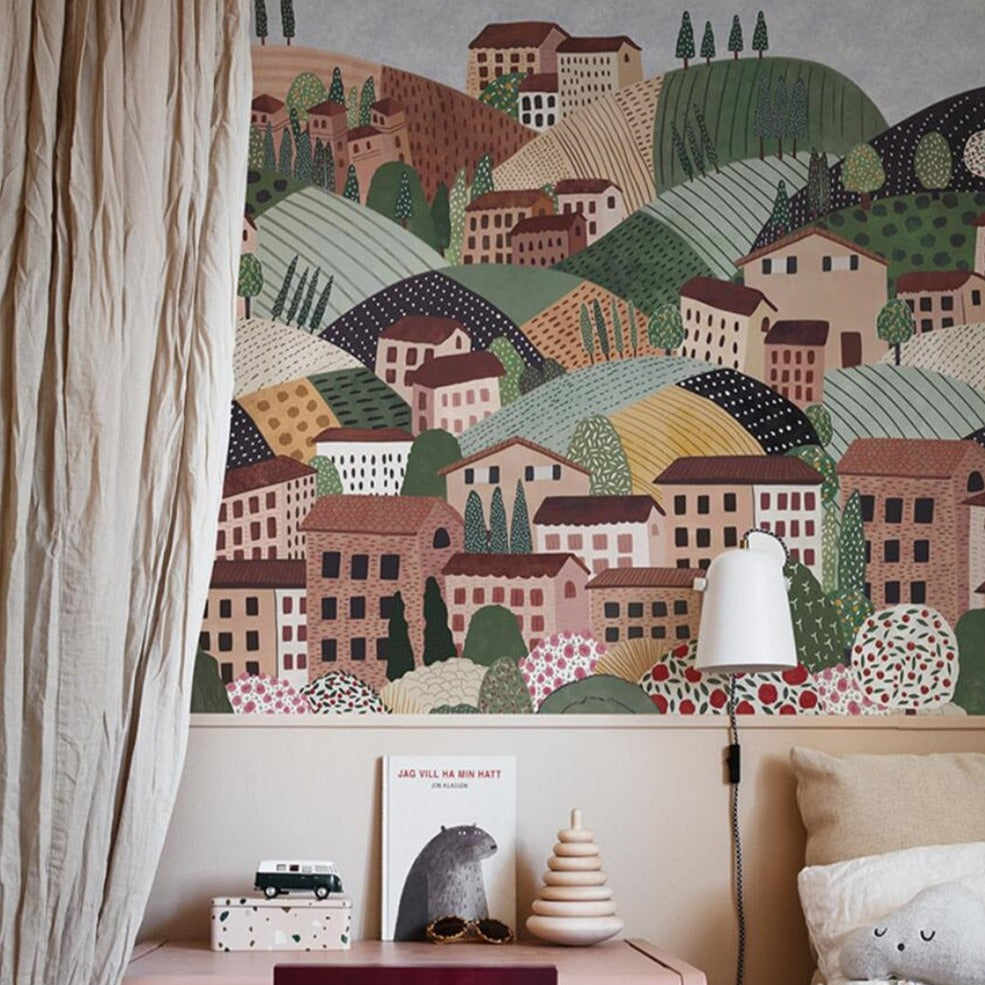 Custom Wallpaper Mural for Kids' Room Nordic Town Street | BVM Home