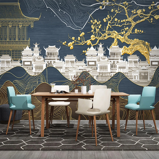 custom-mural-wallpaper-3d-living-room-bedroom-home-decor-wall-painting-papel-de-parede-papier-peint-chinese-style-golden-lines-landscape-buildings-cherry-blossoms