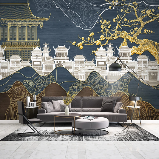 custom-mural-wallpaper-3d-living-room-bedroom-home-decor-wall-painting-papel-de-parede-papier-peint-chinese-style-golden-lines-landscape-buildings-cherry-blossoms