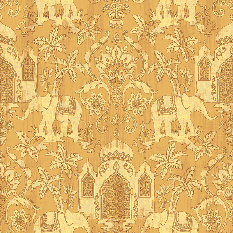 temple-taj-mahal-elephant-palm-trees-tropical-wallpaper-metallic-shimmer-southeast-asia-thai-style-background-wall-paper