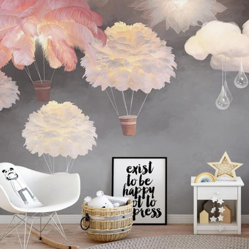 custom-mural-wallpaper-papier-peint-papel-de-parede-wall-decor-ideas-for-bedroom-dining-room-wallcovering-Wall-Painting-feathers-Kids-Bedroom-nursery-decor