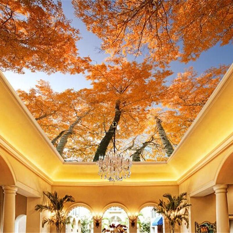 custom-high-level-decorative-painting-wallpaper-yellow-leaves-woods-high-sky-sky-zenith-murals-papel-de-parede-tapety