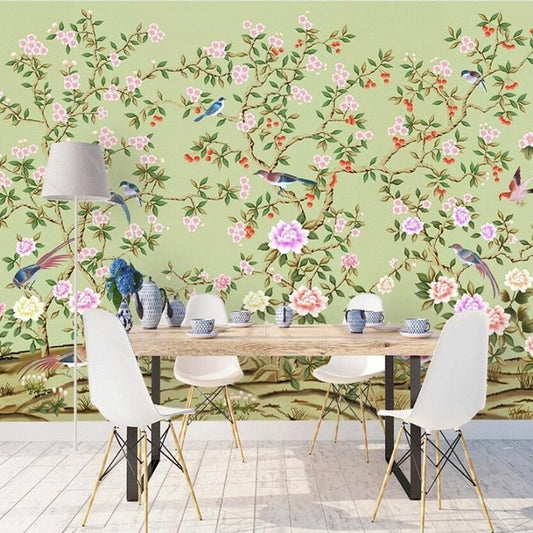 custom-mural-wallpaper-papier-peint-papel-de-parede-wall-decor-ideas-for-bedroom-living-room-dining-room-wallcovering-hand-painted-vintage-flowers-and-birds