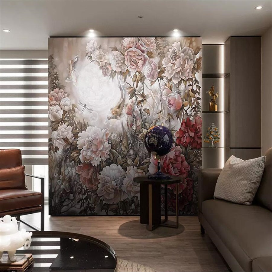 custom-mural-wallpaper-papier-peint-papel-de-parede-wall-decor-ideas-for-bedroom-living-room-dining-room-wallcovering-European-style-hand-painted-creative-flowers-open-rich-and-colorful-peony