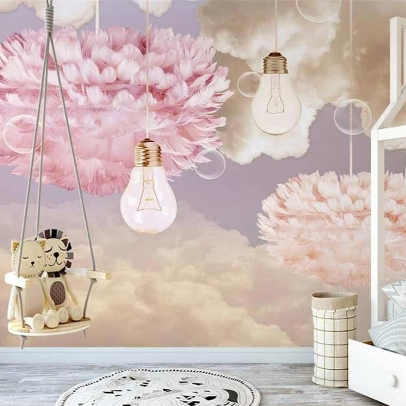 custom-mural-wallpaper-papier-peint-papel-de-parede-wall-decor-ideas-for-bedroom-living-room-dining-room-wallcovering-Nordic-hand-painted-feather-starry-sky-dream-children-s-room