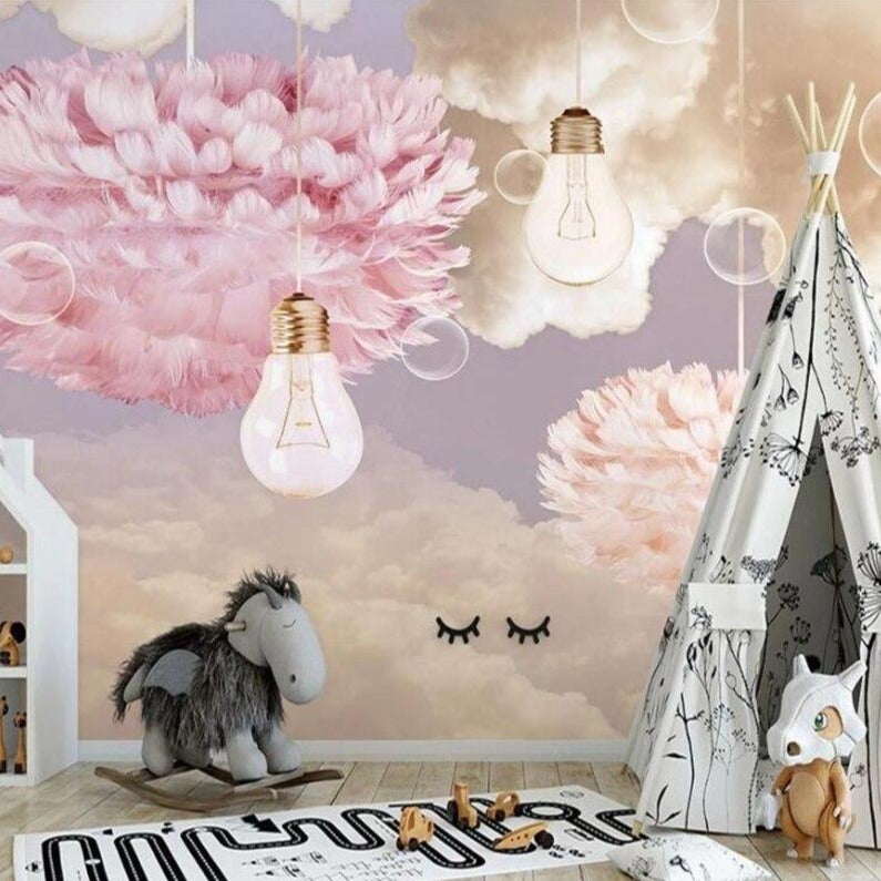 custom-mural-wallpaper-papier-peint-papel-de-parede-wall-decor-ideas-for-bedroom-living-room-dining-room-wallcovering-Nordic-hand-painted-feather-starry-sky-dream-children-s-room