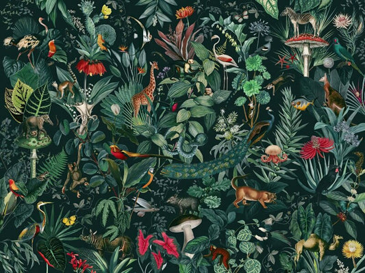 custom-mural-wallpaper-papier-peint-papel-de-parede-wall-decor-ideas-for-bedroom-living-room-dining-room-wallcovering-Plant-Tropical-forest-leaves-animal