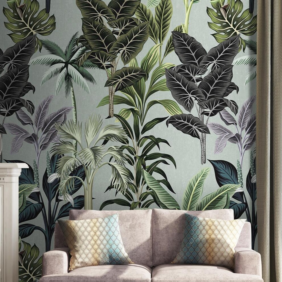 custom-mural-wallpaper-papier-peint-papel-de-parede-wall-decor-ideas-for-bedroom-living-room-dining-room-wallcovering-Plant-Tropical-forest-leaves