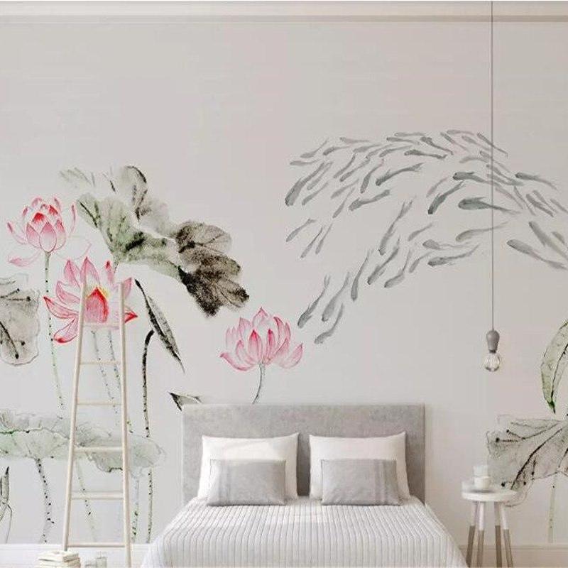 papel-de-parede-3d-custom-wall-stickers-chinese-ink-lotus-home-decoration-tv-background-3d-bedroom-mural-3d-wallpaper