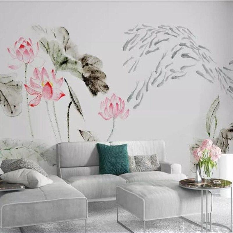 papel-de-parede-3d-custom-wall-stickers-chinese-ink-lotus-home-decoration-tv-background-3d-bedroom-mural-3d-wallpaper