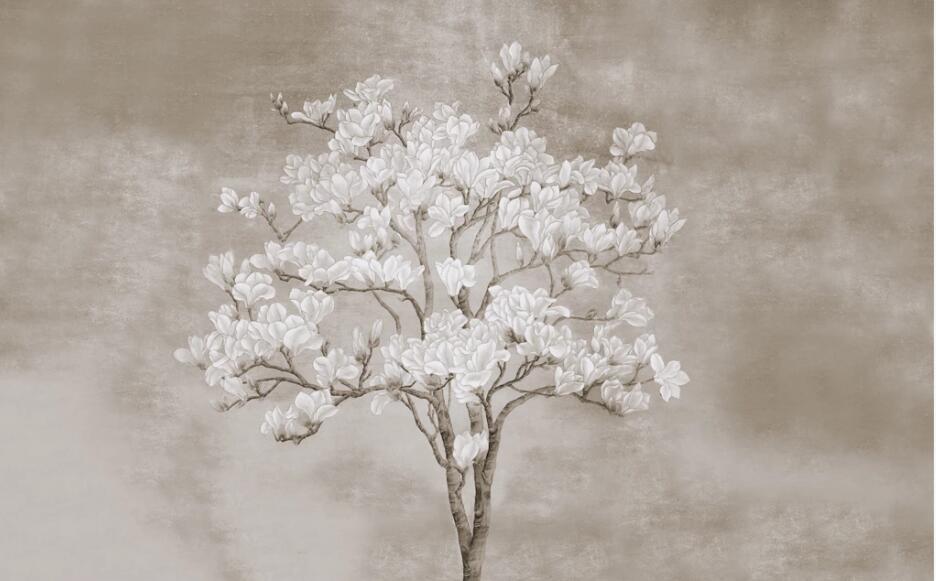 Custom Wallpaper Floral Mural Hand Painted Magnolia Flower (㎡)