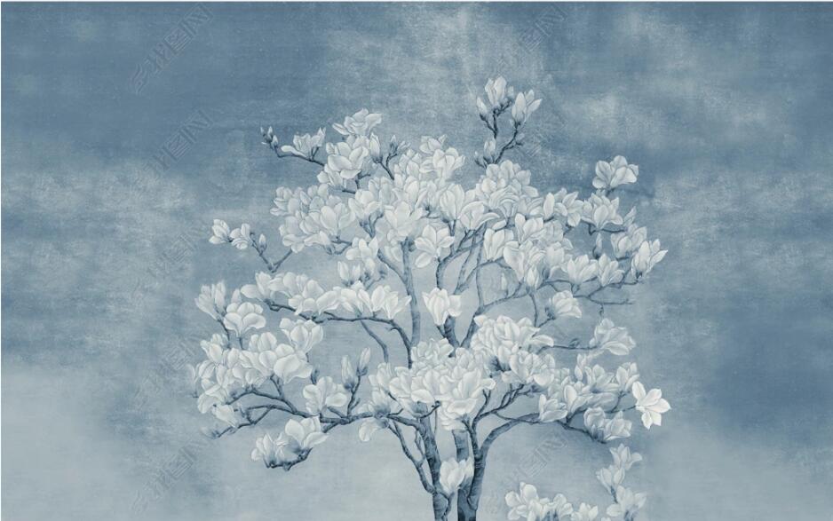Custom Wallpaper Floral Mural Hand Painted Magnolia Flower (㎡)
