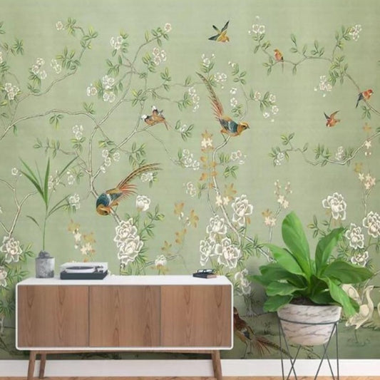 Chinese-style-hand-painted-pen-and-flower-nostalgic-pastoral-decoration-mural-wall-wallpaper-chinoiserie-birds-flowers