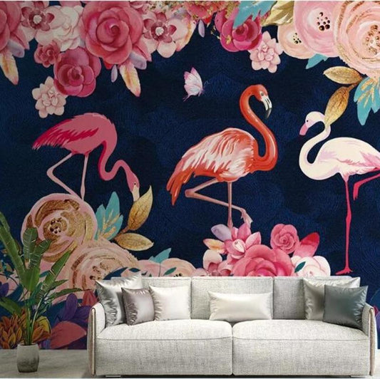 vinyl-wallpaper-custom-hand-painted-plant-flowers-wallpaper-flamingo-background-wall-decoration-mural-3d-wallpaper-walls