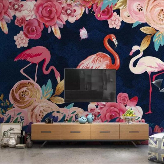 vinyl-wallpaper-custom-hand-painted-plant-flowers-wallpaper-flamingo-background-wall-decoration-mural-3d-wallpaper-walls