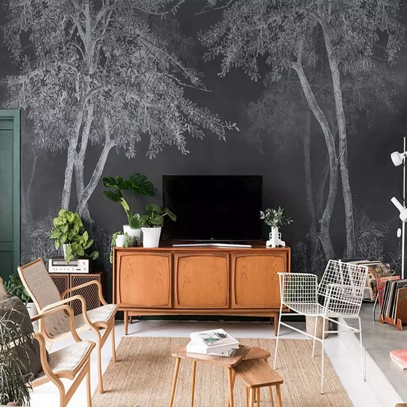 custom-photo-wallpaper-3d-hand-painted-canvas-oil-painting-tropical-plants-green-leaf-living-room-bedroom-home-decor-wall-mural-nordic-abstract-forest-woods-black-interior