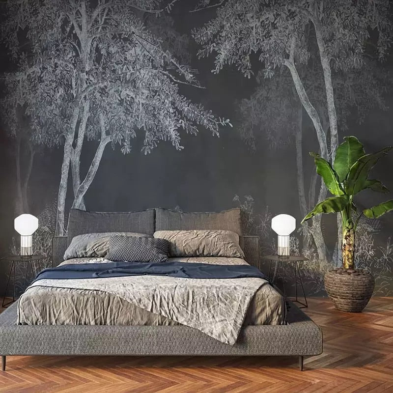custom-photo-wallpaper-3d-hand-painted-canvas-oil-painting-tropical-plants-green-leaf-living-room-bedroom-home-decor-wall-mural-nordic-abstract-forest-woods-black-interior
