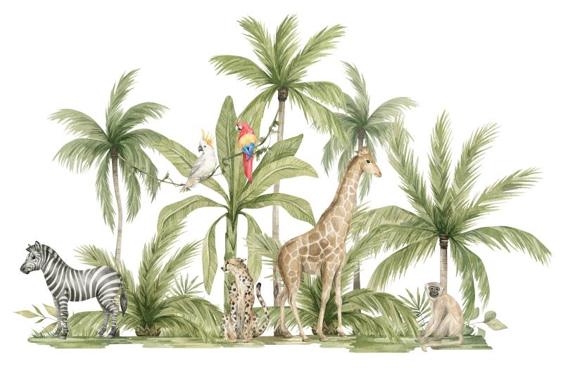 Retro Style Rainforest Palm Trees Wallpaper Mural