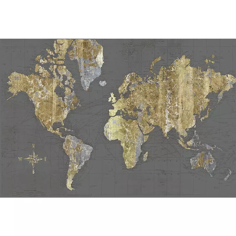 Custom Wallpaper Mural Golden Graffiti World Map Pattern (㎡)