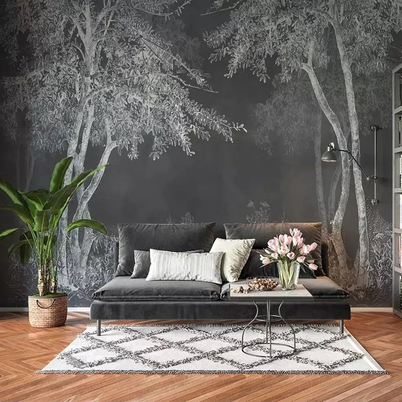 custom-photo-wallpaper-3d-hand-painted-canvas-oil-painting-tropical-plants-green-leaf-living-room-bedroom-home-decor-wall-mural-nordic-abstract-forest-woods-black-interior