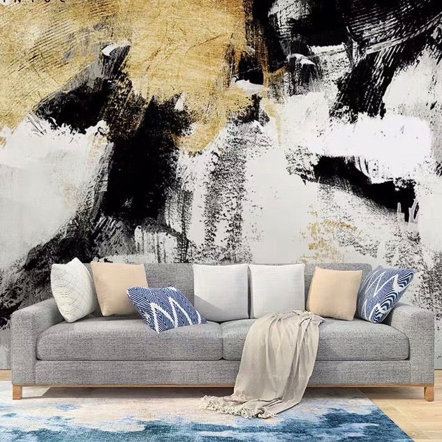 Custom Wallpaper Mural Abstract Ink Golden Art (㎡)
